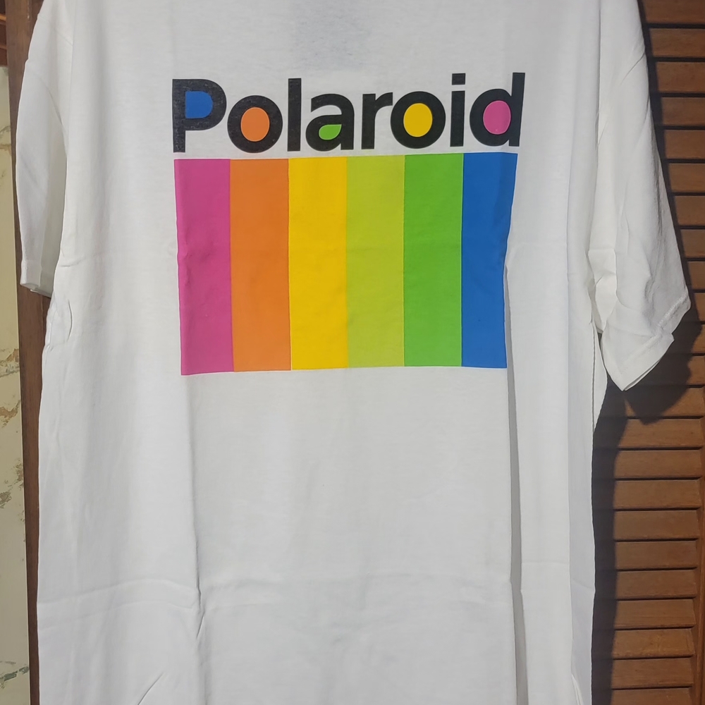 NWT White Tee with Polaroid Rainbow Design